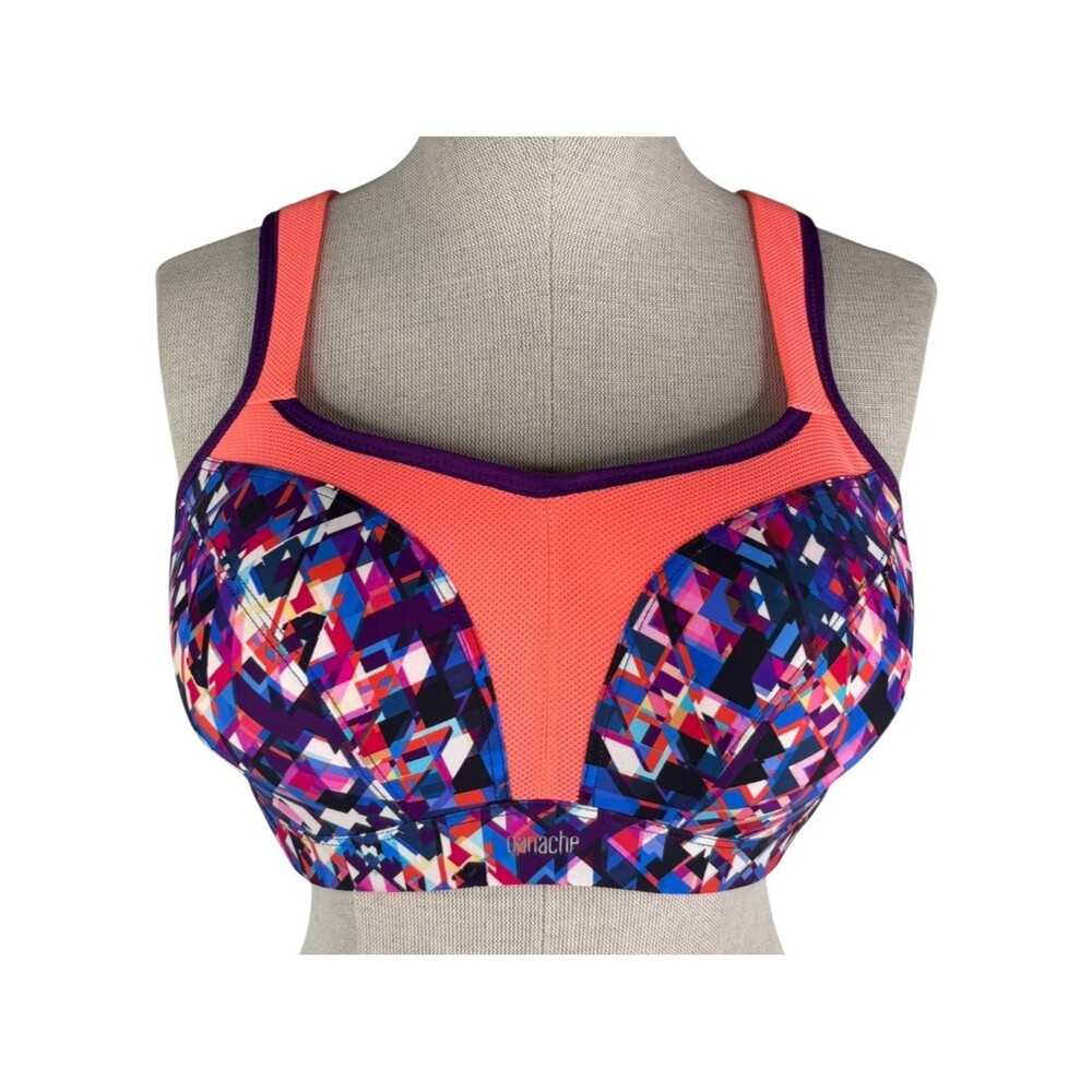 Panache Power Sport Wired Sports Bra sz 36DD * Purple Orange Print Underwire Bra